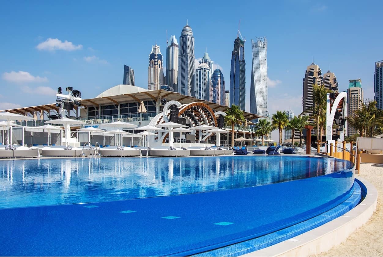 Zero Gravity beach club poolside, Dubai Marina